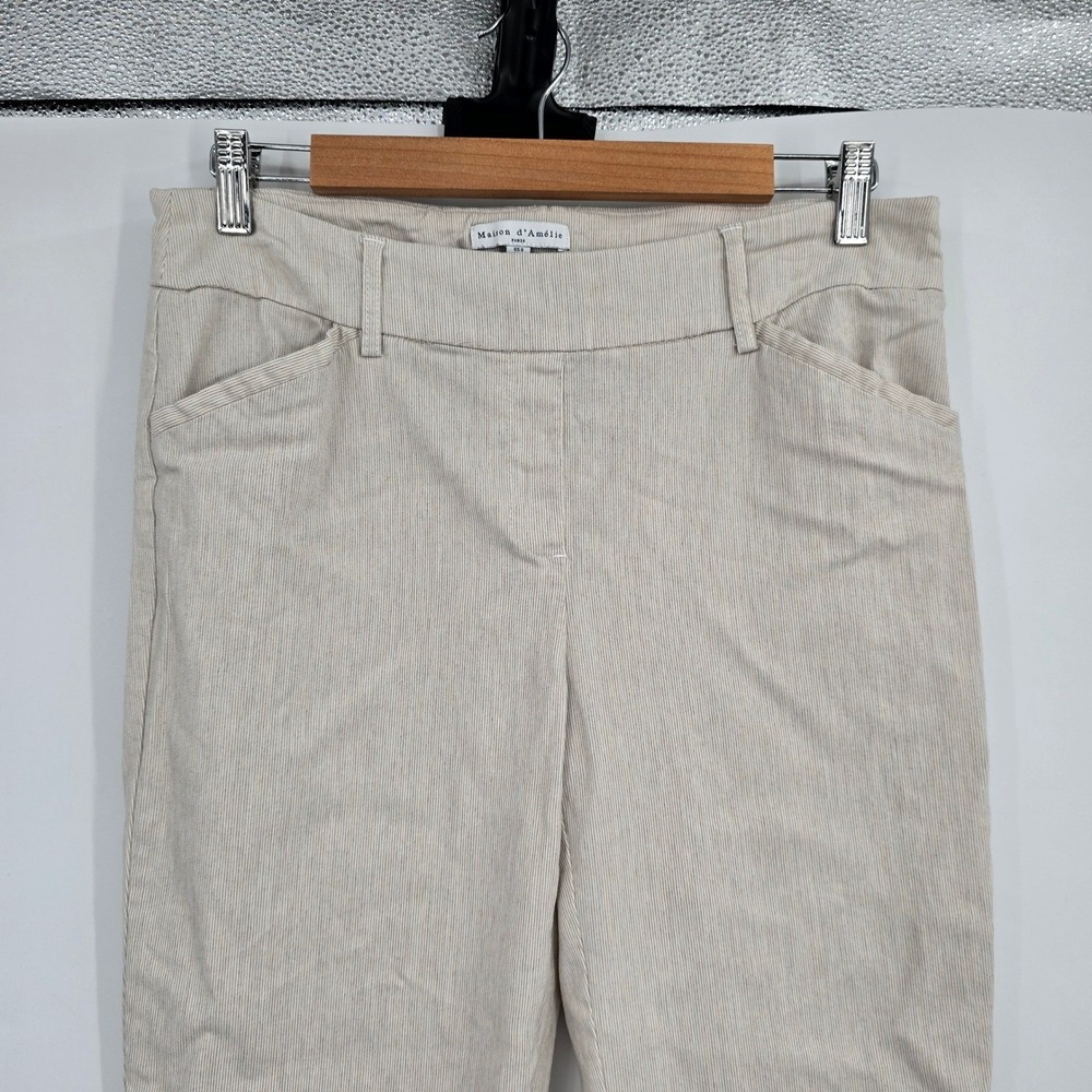 Maison d'Amelie Paris Womens Beige Pinstripe Slim Leg Dress Pants Size 8 - Picture 3 of 10